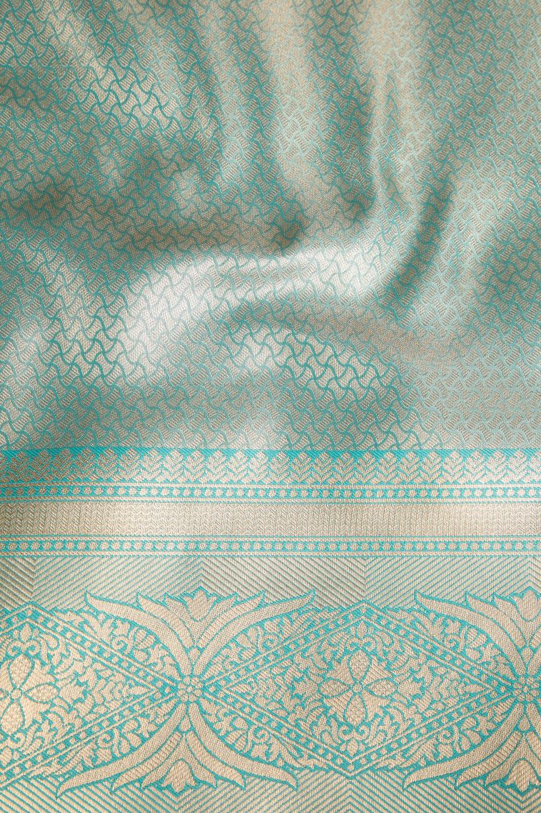 Teal Blue Apoorva Silk Sarees with Gold Zari Floral Patterns view 3