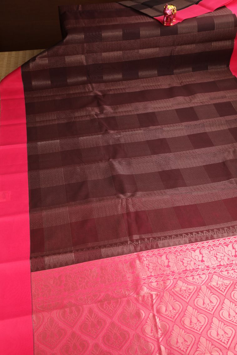 Syrup Brown Silk Cotton Sarees with Copper Zari Buttis (small Dots Or Motifs) view 2