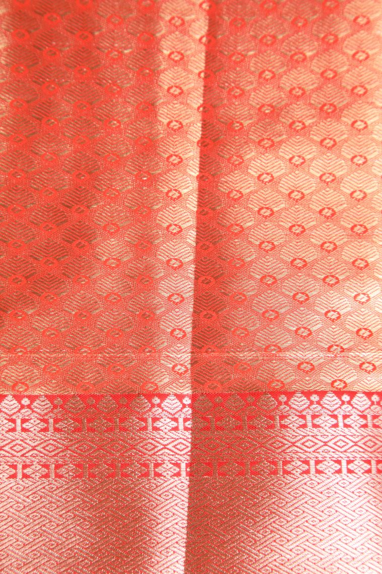 Candy Orange Apoorva Silk Sarees with Gold And Silver Zari Floral Patterns view 3