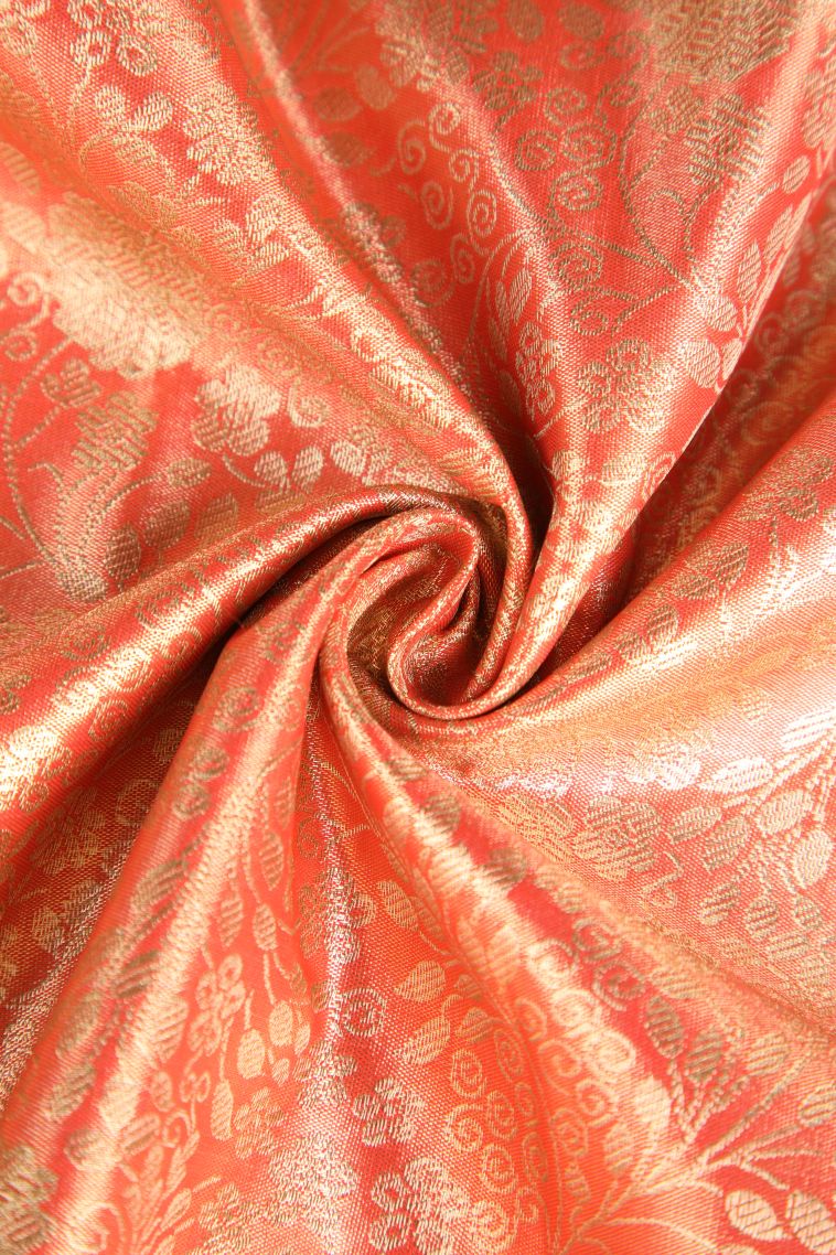 Candy Orange Apoorva Silk Sarees with Gold And Silver Zari Floral Patterns view 4