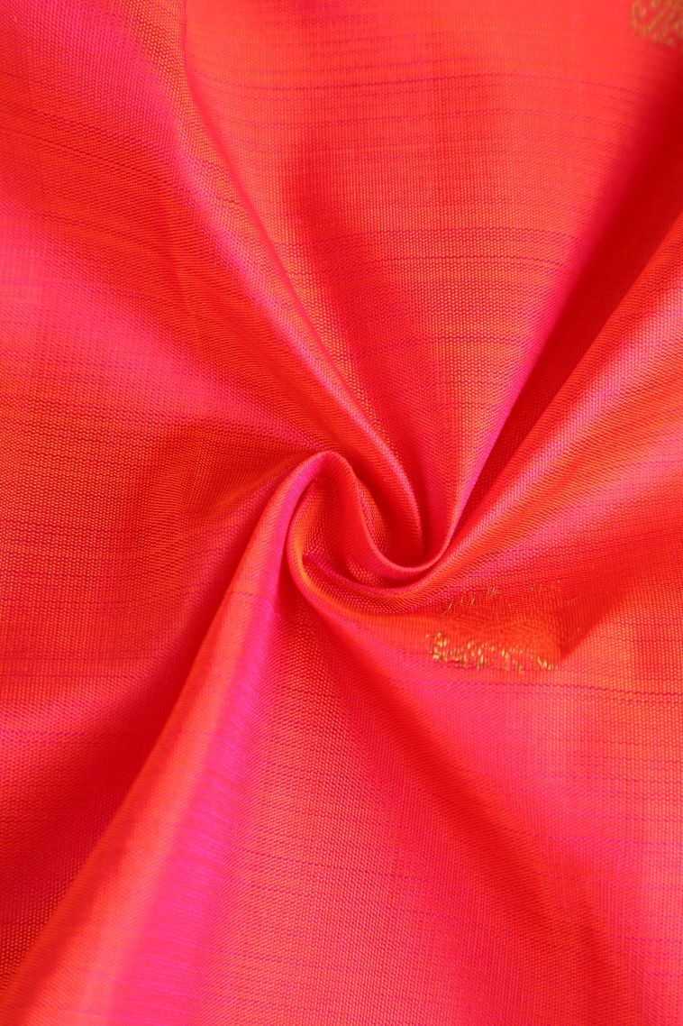 Strawberry Pink Kanchipuram Silk Sarees with Gold Zari Peacock And Rudhractam view 4