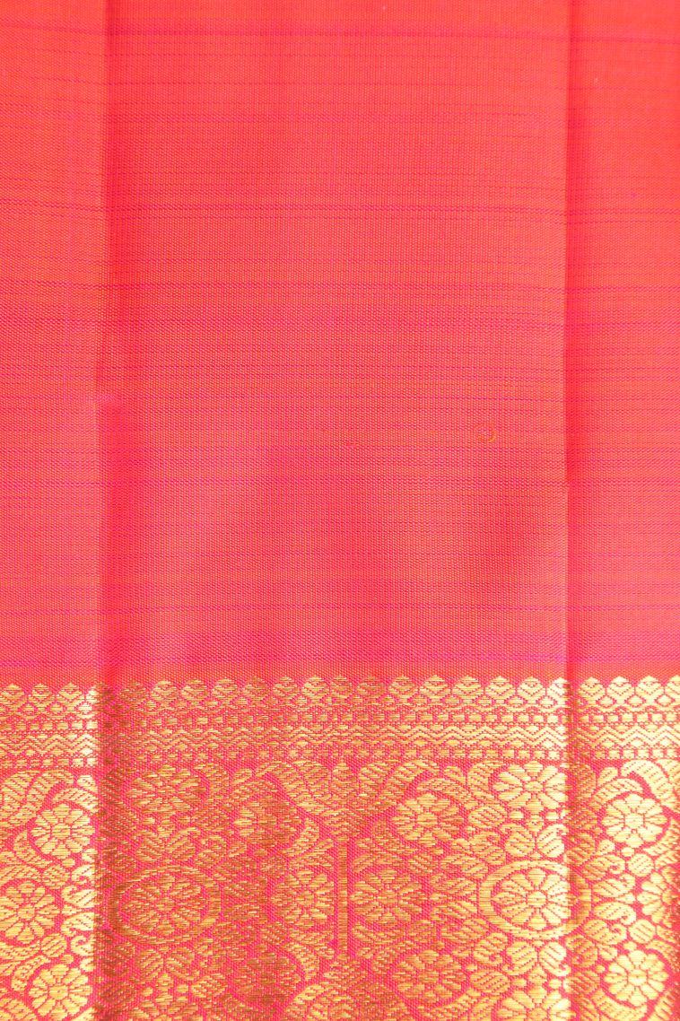 Strawberry Pink Kanchipuram Silk Sarees with Gold Zari Peacock And Rudhractam view 3