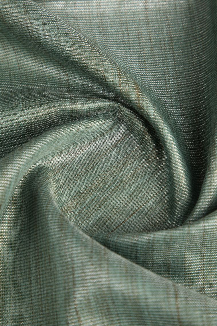 Sage Green Jute Sarees with Silver Zari Plain view 4