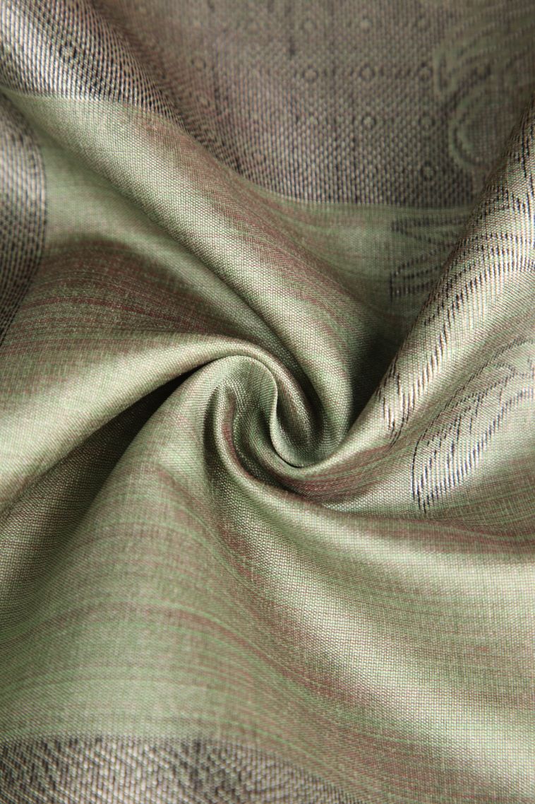 Sage Green Semi Tussar Silk with Silver Zari Checks view 4