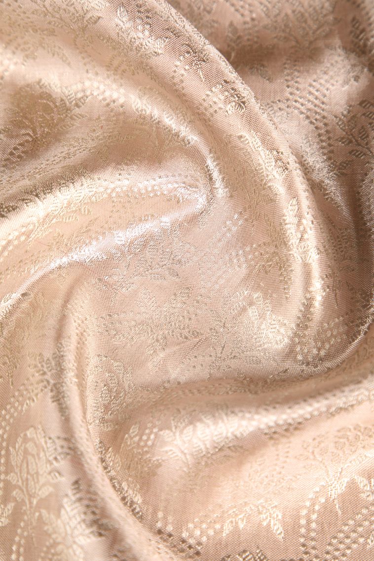 Coconut White Kanchipuram Silk Sarees with Silver Zari Leaf Pattern view 4