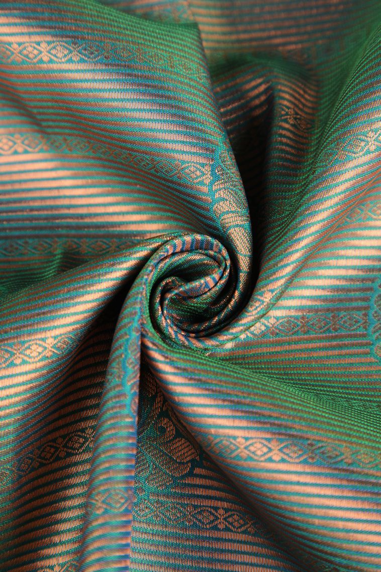 Basil Green Apoorva Silk Sarees Copper Zari with Leaf Pattern view 4