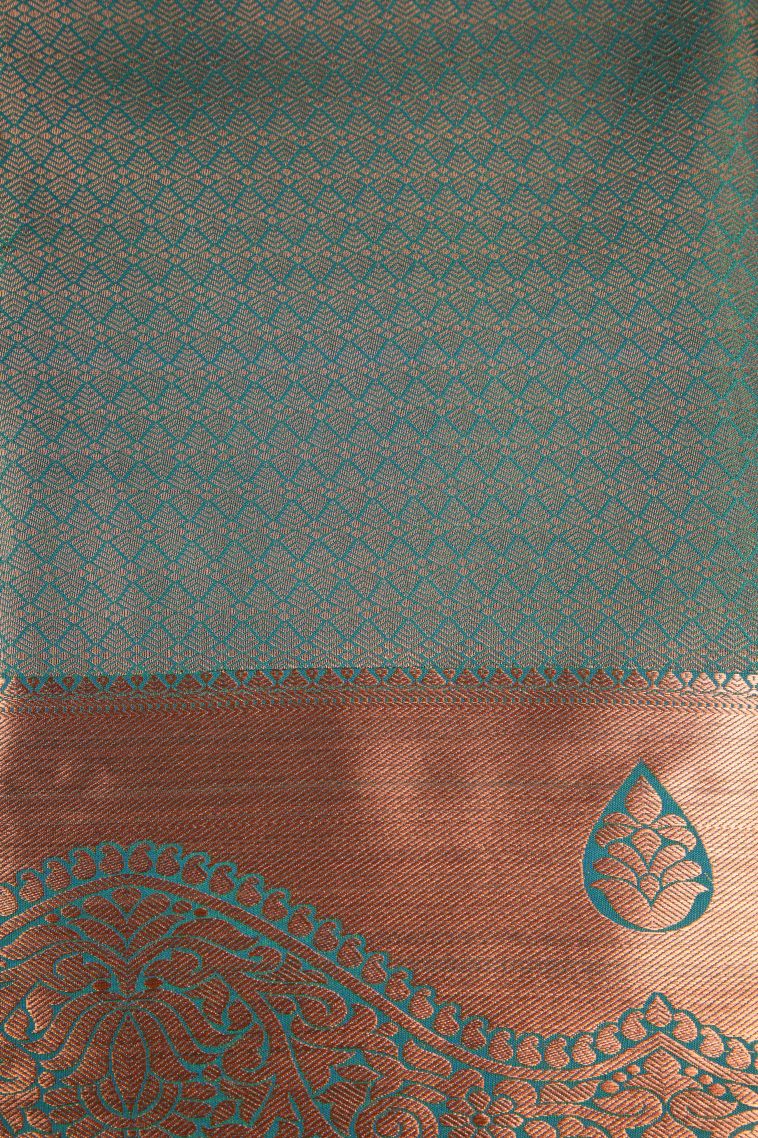 Basil Green Apoorva Silk Sarees Copper Zari with Leaf Pattern view 3