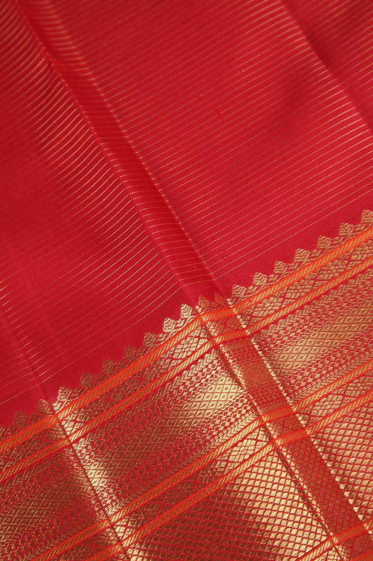 Merigold Orange Kanchipuram Silk Sarees Gold Zari with Circle Mottif view 3