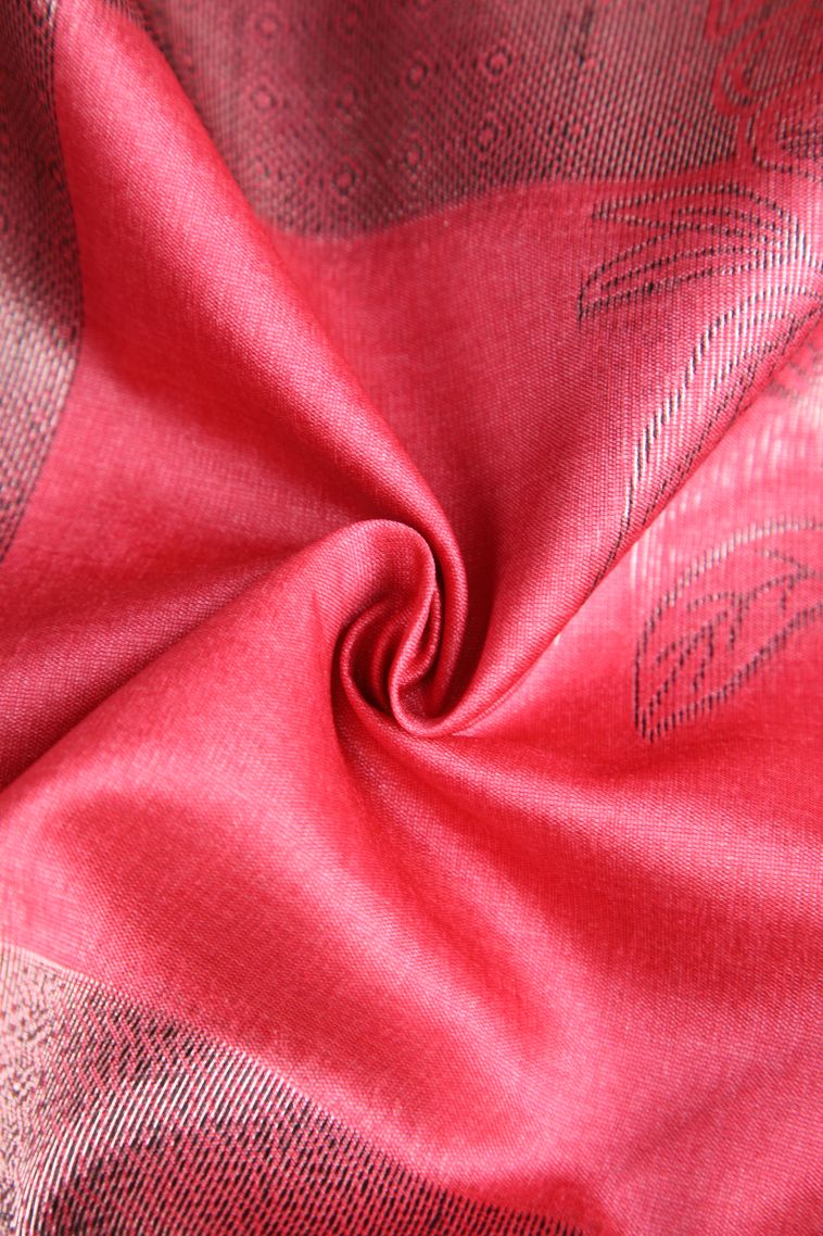 Punch Pink Semi Tussar Silk with Silver Zari Checks view 4