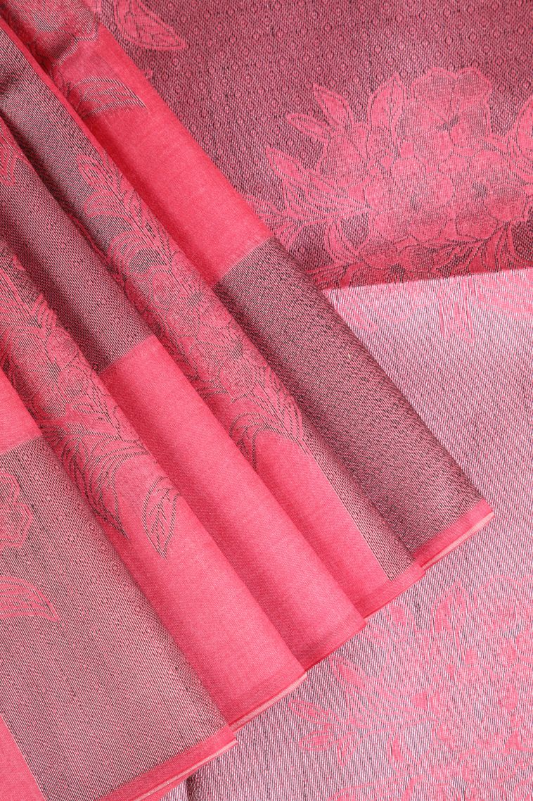 Punch Pink Semi Tussar Silk with Silver Zari Checks view 1