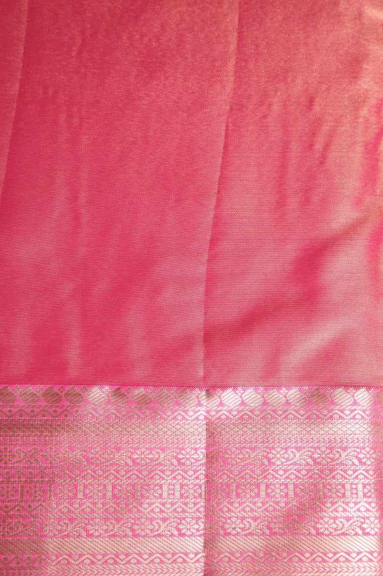 Strawberry Pink Apoorva Silk Sarees with Gold And Silver Zari Leaf Pattern view 3