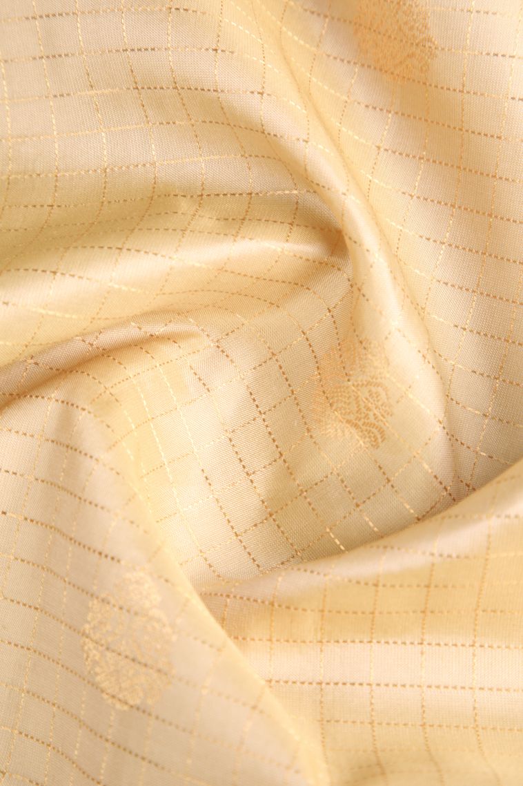 Cookie Yellow Soft Silk Saree with Gold Zari Floral Puttas view 4