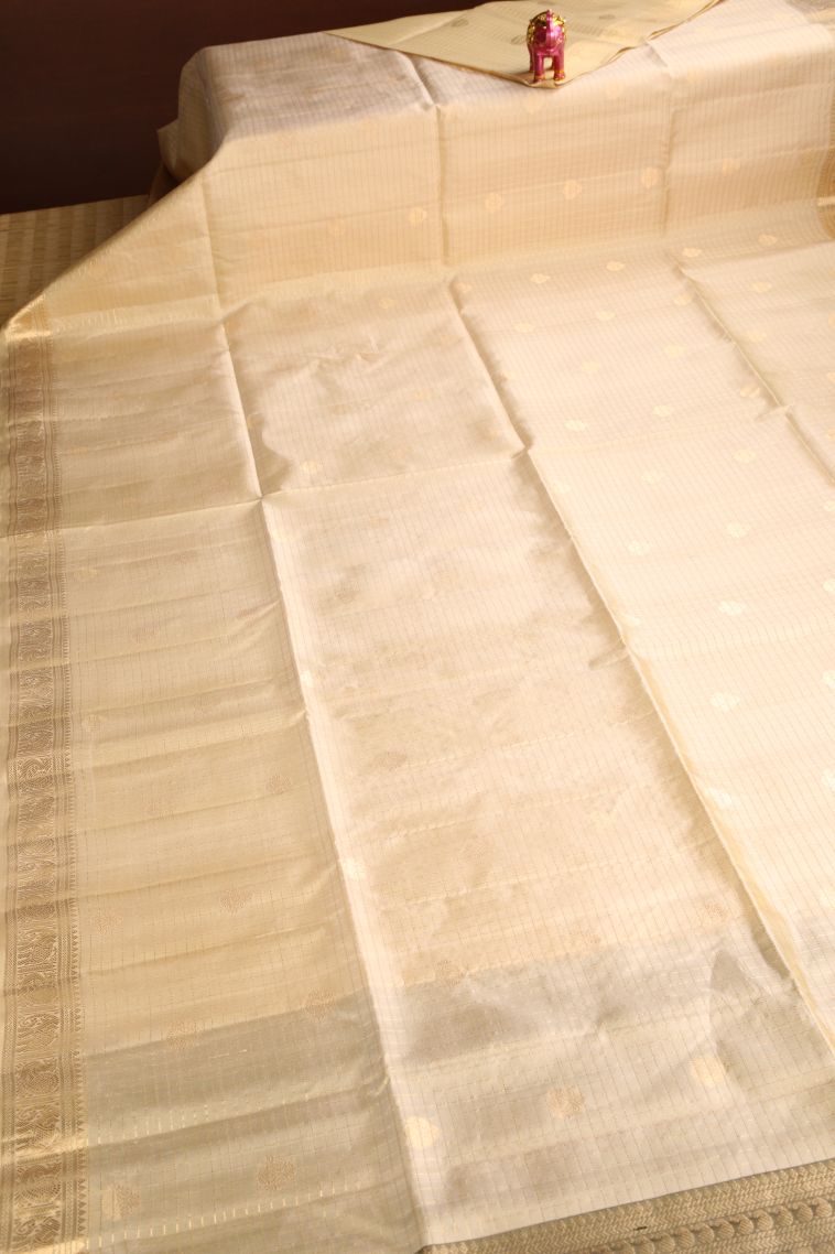 Cookie Yellow Soft Silk Saree with Gold Zari Floral Puttas view 2