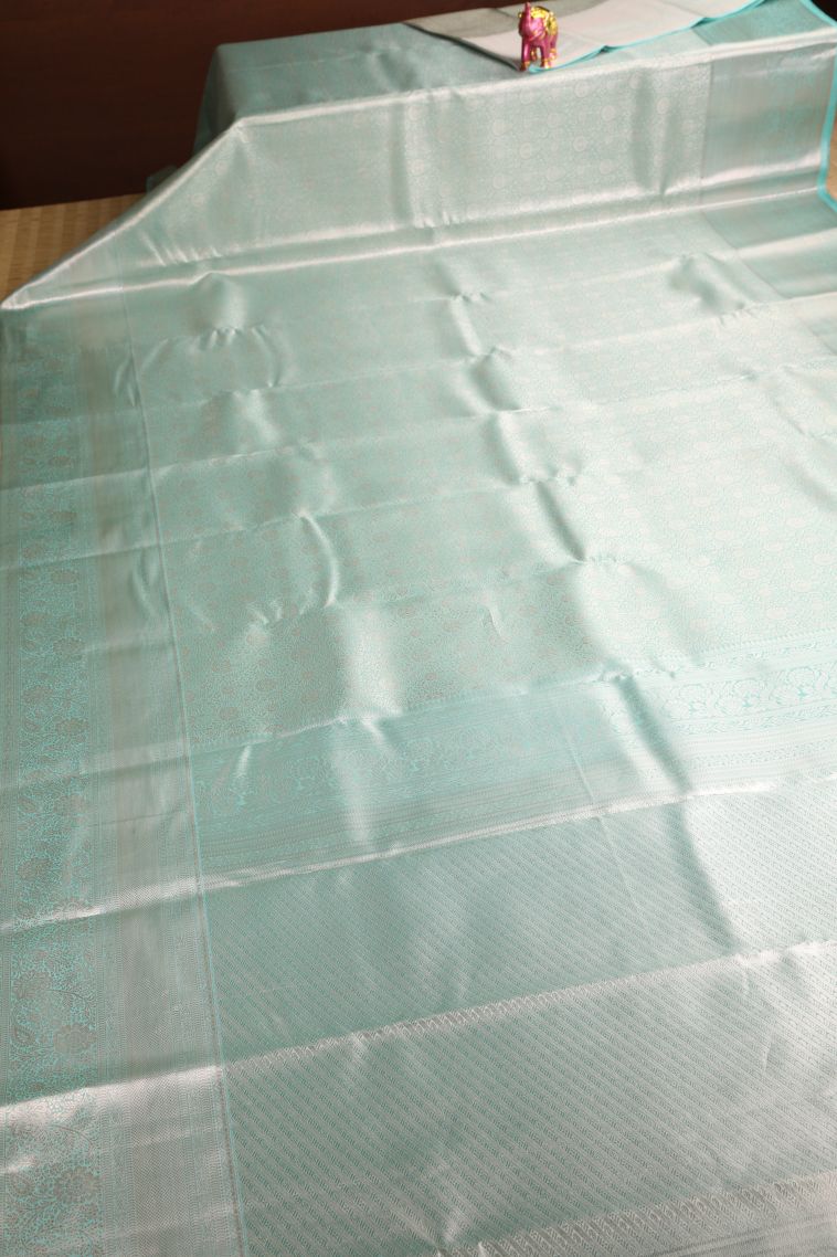 Mint Green Apoorva Silk Sarees with Copper Zari Buttis (small Dots Or Motifs) view 2