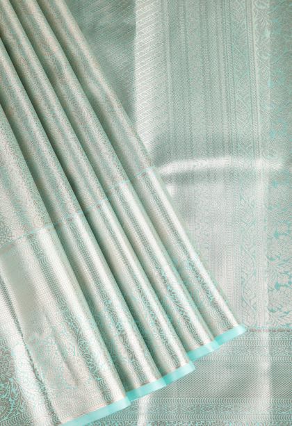 Mint Green Apoorva Silk Sarees with Copper Zari Buttis (small Dots Or Motifs)