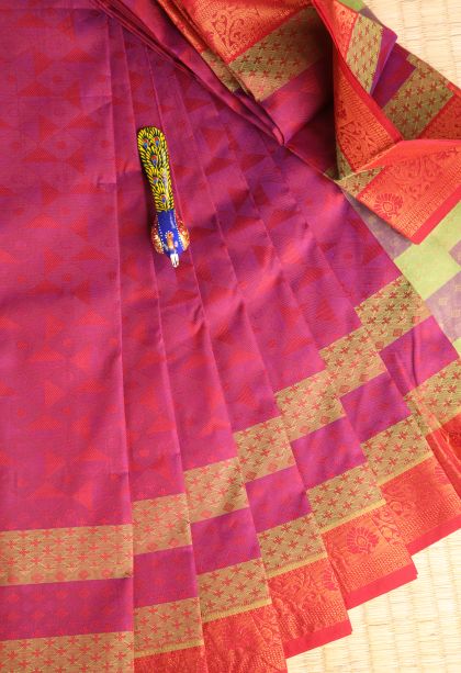Bubblegum Pink Visiri Madippu Silk Sarees Copper Zari with Geometric Shapes