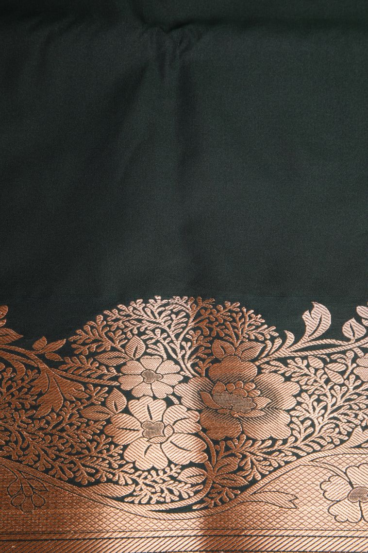 Lipstick Red Apoorva Silk Sarees with Copper Zari Floral Puttas view 3