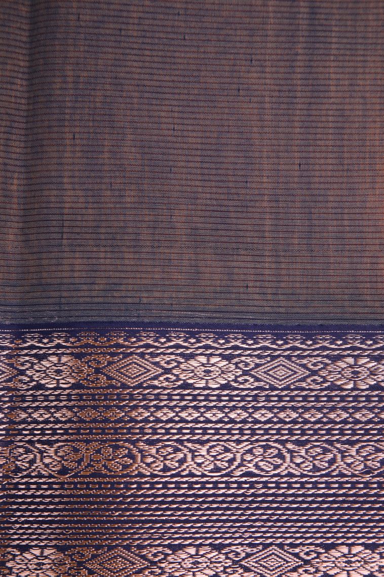 Merigold Orange Silk Cotton Sarees with Copper Zari Floral Patterns view 3