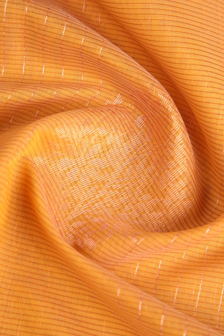 Merigold Orange Silk Cotton Sarees with Copper Zari Floral Patterns view 4