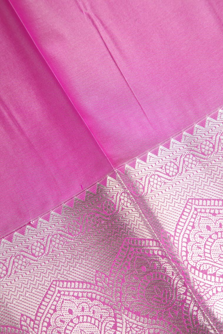 Lean Pink Visiri Madippu Silk Sarees with Silver Zari Floral Puttas view 3