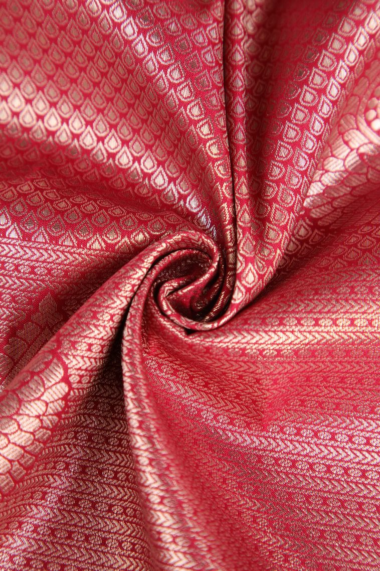 Crimson Red Apoorva Silk Sarees Silver Zari with Leaf Puttas view 4