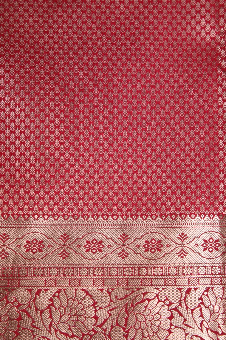 Crimson Red Apoorva Silk Sarees Silver Zari with Leaf Puttas view 3