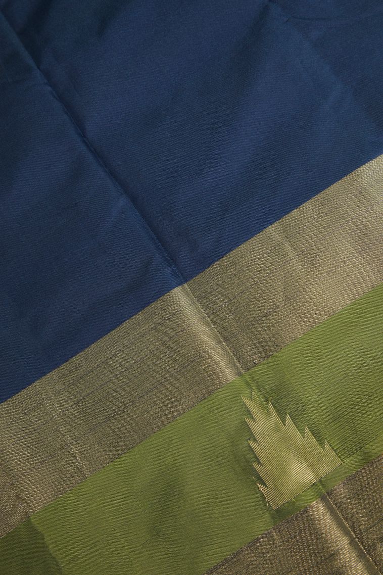 Aegean Blue Arani Silk Sarees Silver Zari with Geometric Shapes view 3