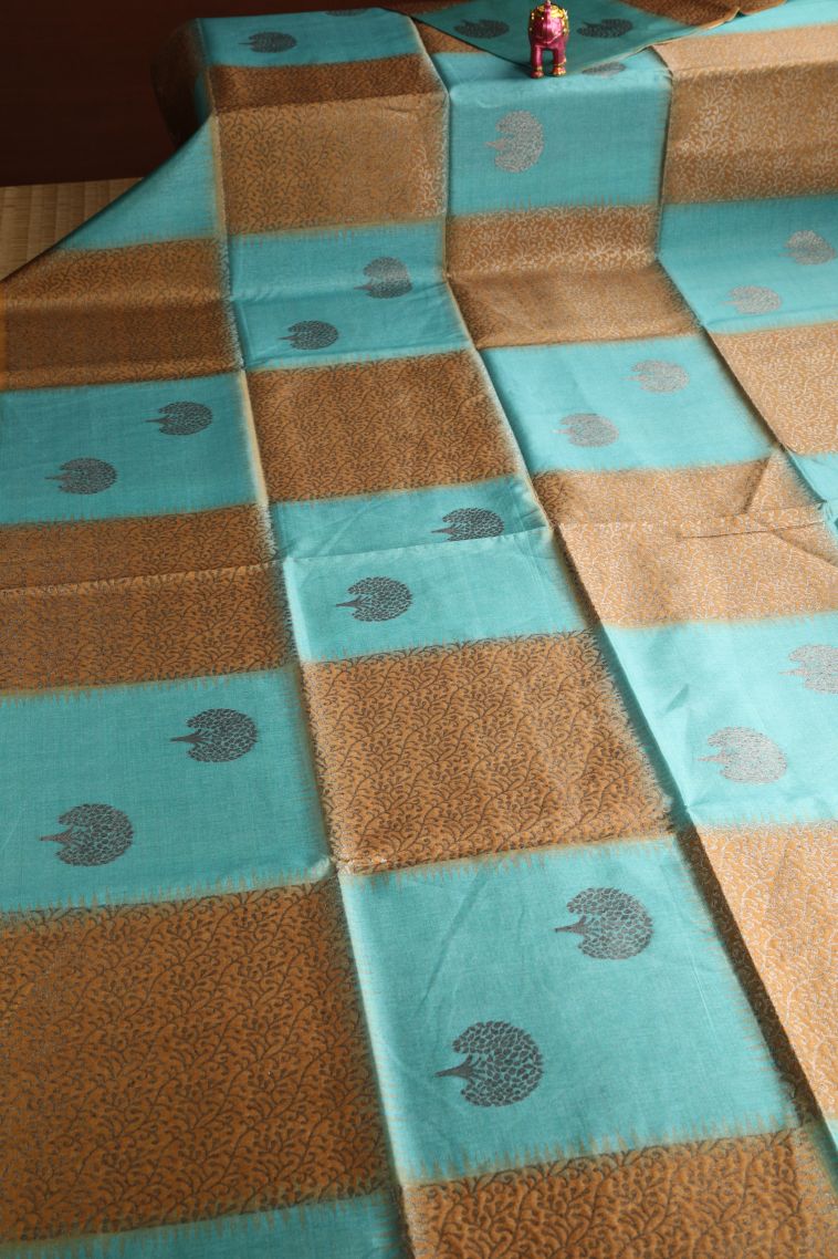 Rich Gold Semi Tussar Silk with Antic Zari Tree Mottif view 2