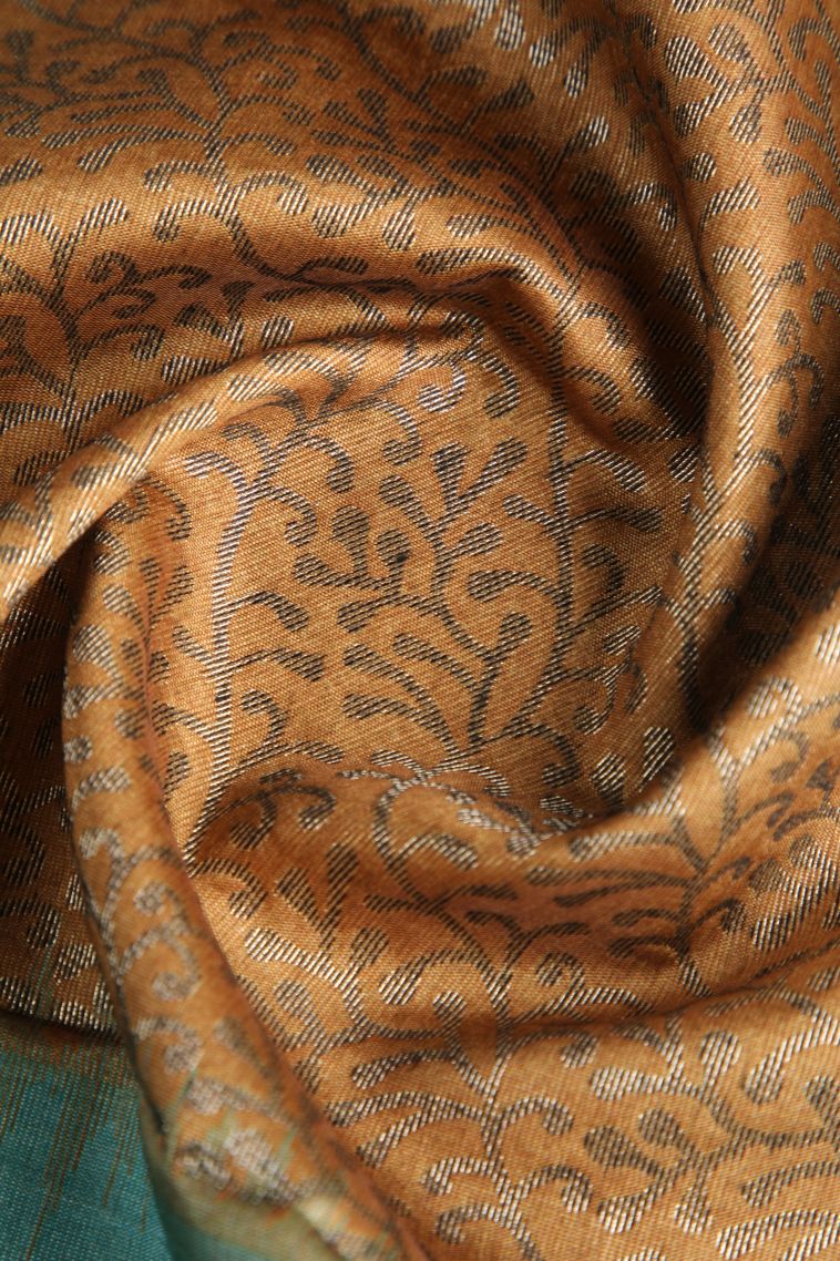 Rich Gold Semi Tussar Silk with Antic Zari Tree Mottif view 4