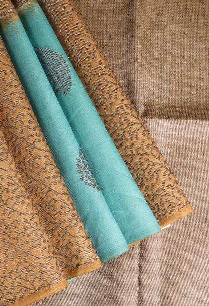Rich Gold Semi Tussar Silk with Antic Zari Tree Mottif
