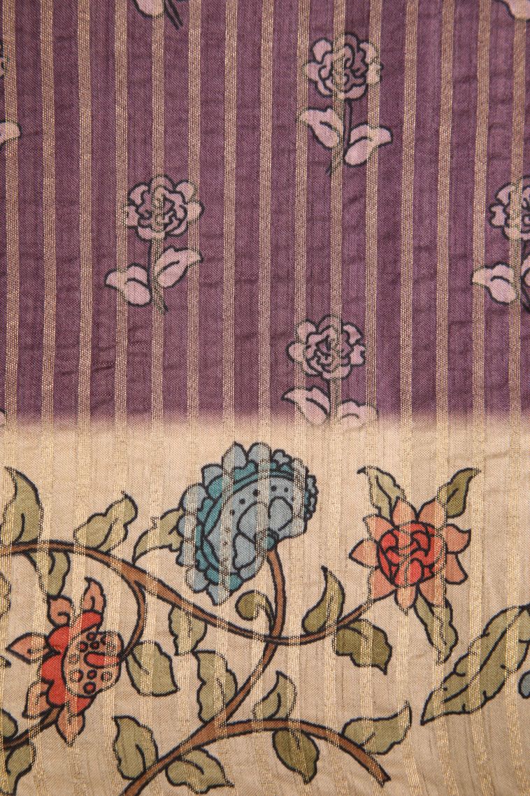Lemonade Pink Semi Raw Silk Printed Gold Zari with Zari Puttas view 3