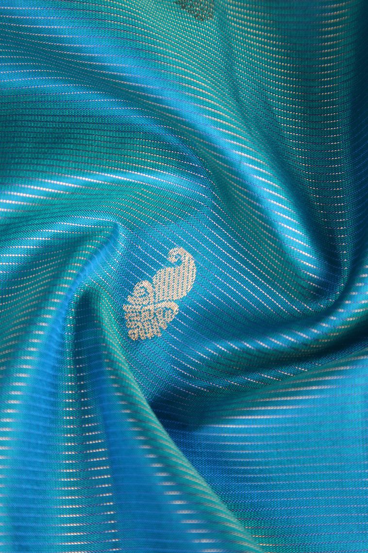 Cerulean Blue Soft Silk Saree with Gold Zari Mango Puttas view 4