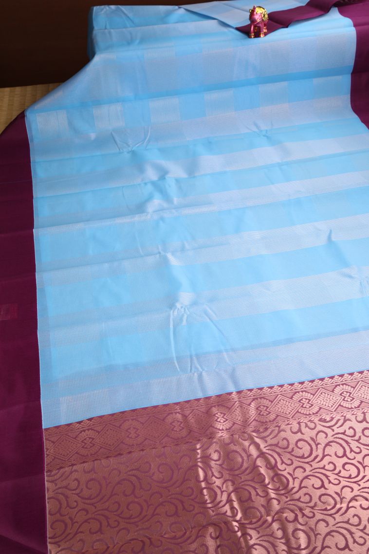 Cerulean Blue Silk Cotton Sarees with Copper Zari Buttis (small Dots Or Motifs) view 2