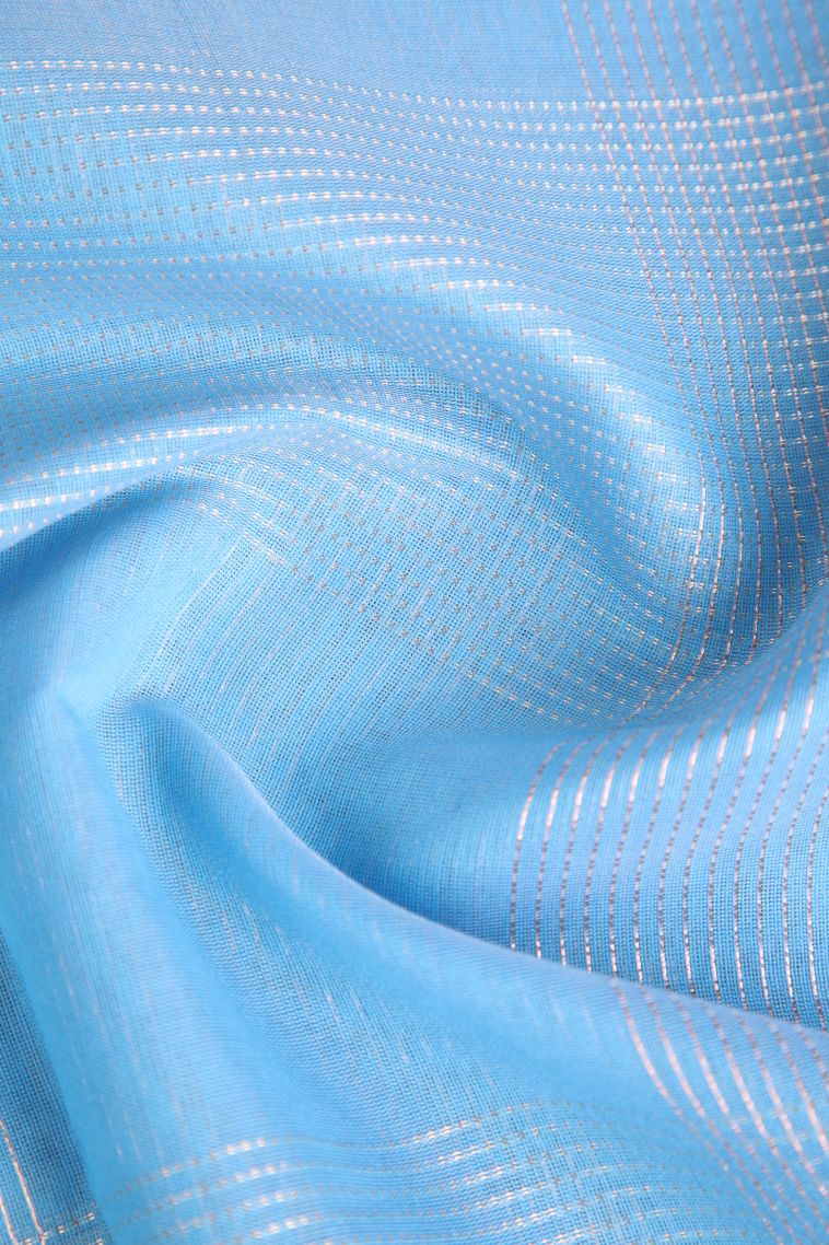 Cerulean Blue Silk Cotton Sarees with Copper Zari Buttis (small Dots Or Motifs) view 4