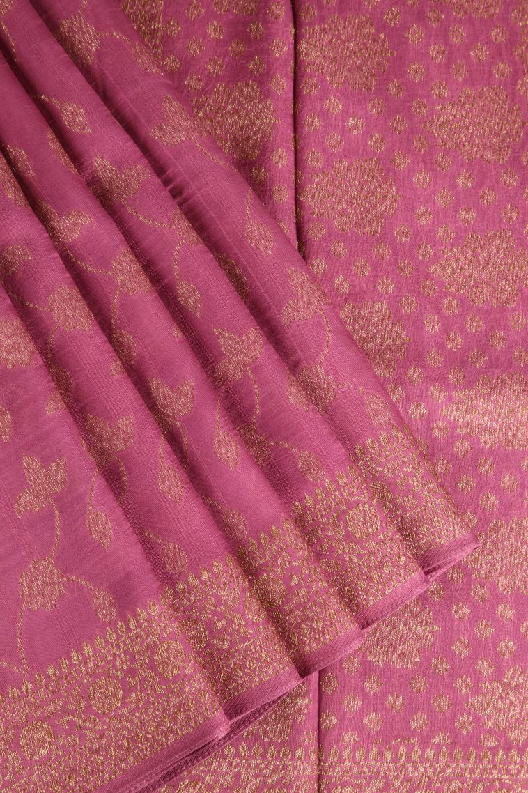Ballet Pink Banaras Sarees Antic Zari with Floral Patterns view 1