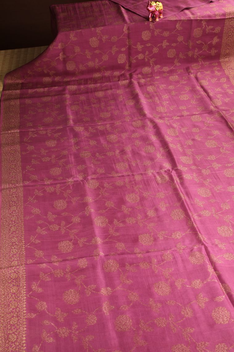 Ballet Pink Banaras Sarees Antic Zari with Floral Patterns view 2