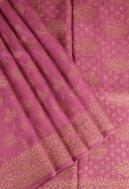 Ballet Pink Banaras Sarees Antic Zari with Floral Patterns