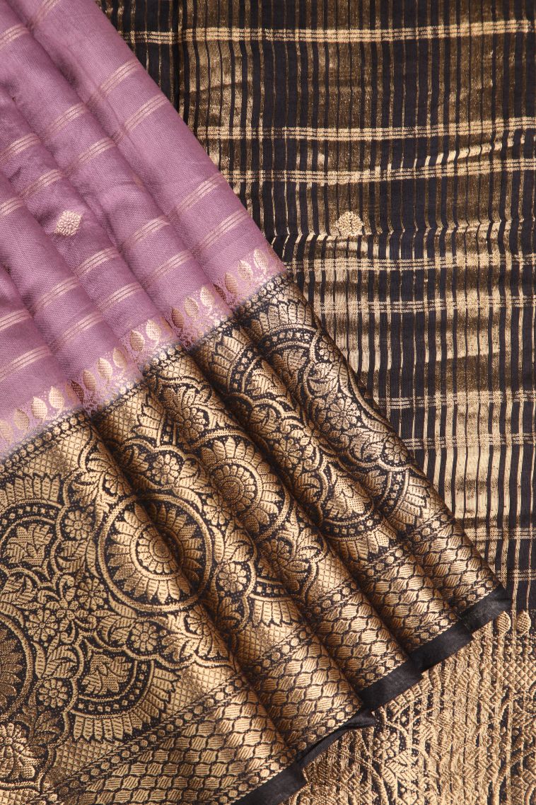 Blush Pink Chanderi Cotton Sarees Antic Zari with Cross Straipes