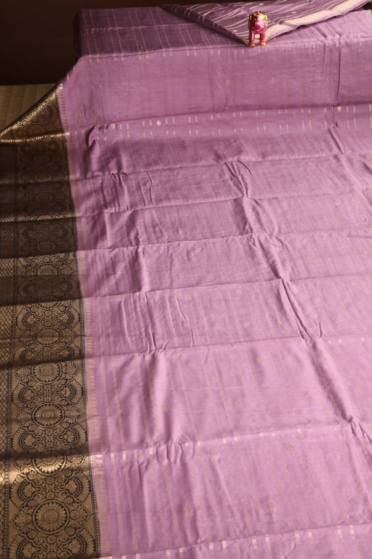 Blush Pink Chanderi Cotton Sarees Antic Zari with Cross Straipes view 2