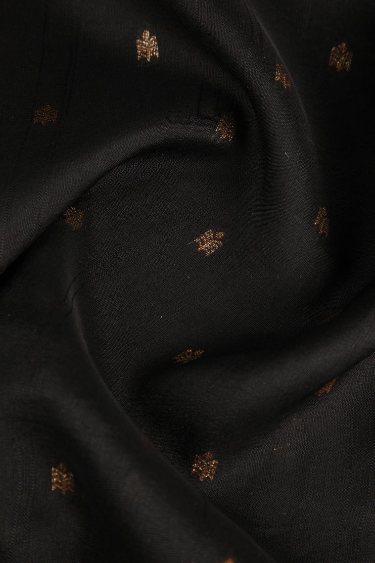 Asphalt Black Banaras Sarees Antic Zari with Floral Puttas view 4