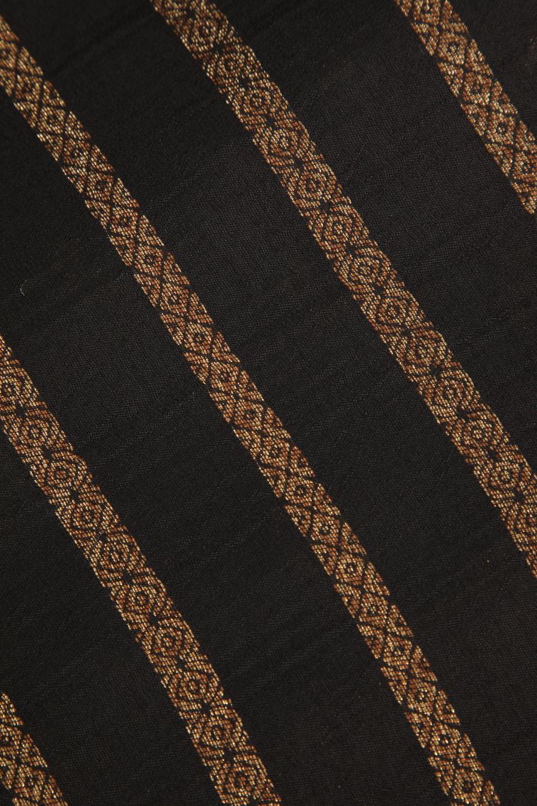 Asphalt Black Banaras Sarees Antic Zari with Floral Puttas view 3