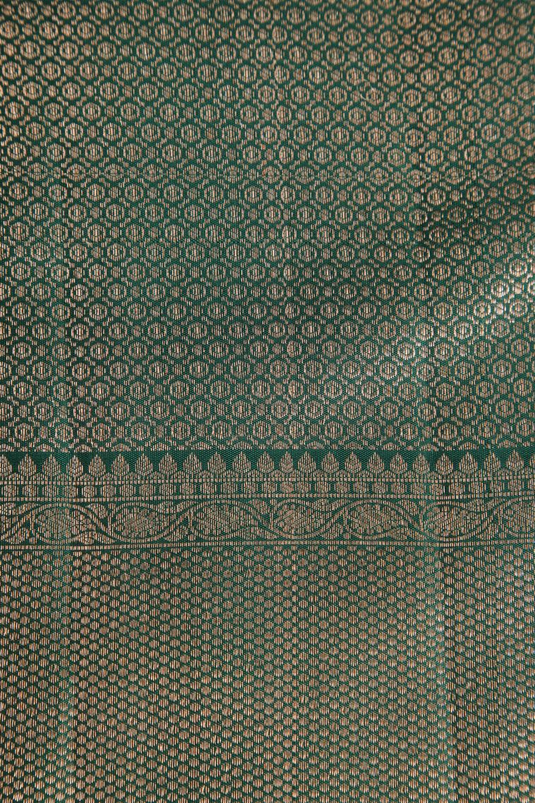 Basil Green Kanchipuram Silk Sarees with Copper Zari Floral Patterns view 3