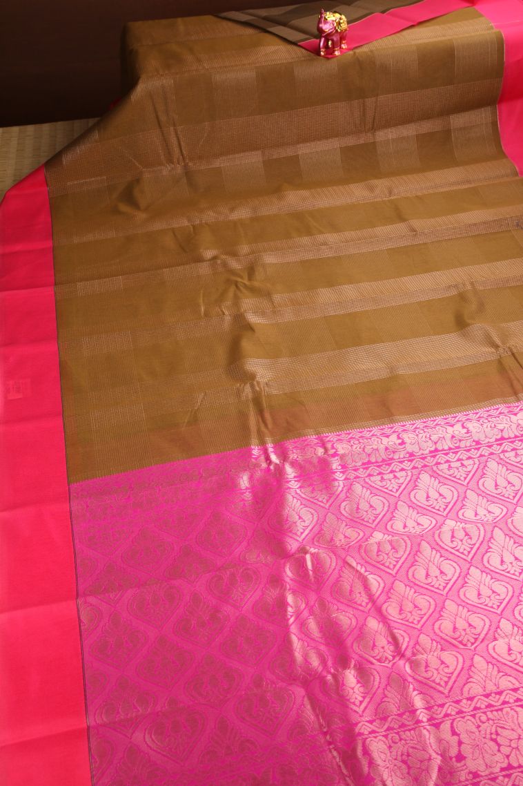 Peanut Brown Silk Cotton Sarees with Copper Zari Buttis (small Dots Or Motifs) view 2