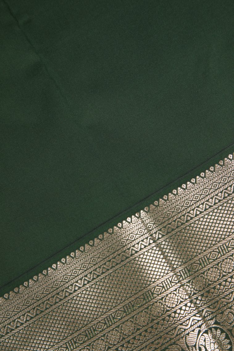 Pine Green Apoorva Silk Sarees Silver Zari with Floral Patterns view 3
