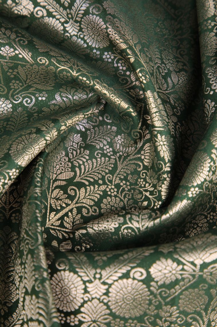 Pine Green Apoorva Silk Sarees Silver Zari with Floral Patterns view 4