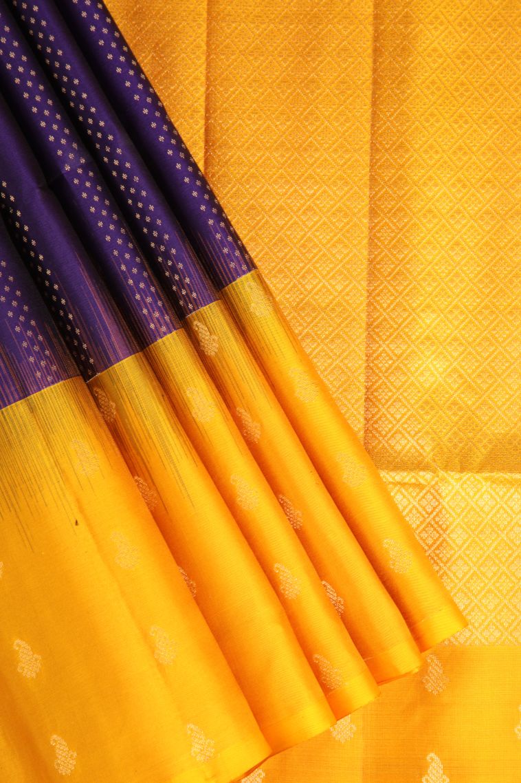 Berry Blue Soft Silk Saree with Gold Zari Buttis (small Dots Or Motifs) view 1