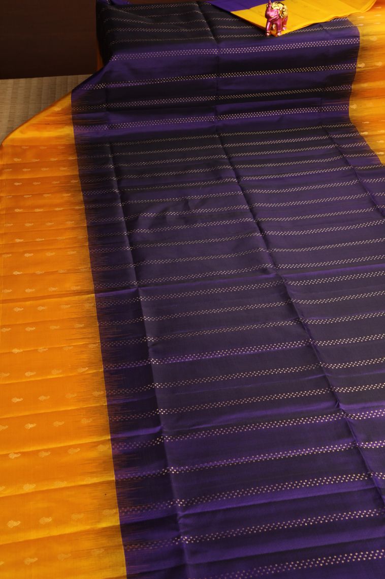 Berry Blue Soft Silk Saree with Gold Zari Buttis (small Dots Or Motifs) view 2