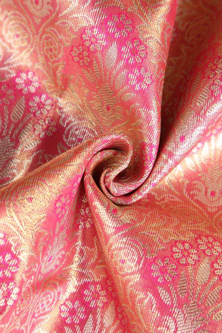 Rouge Pink Apoorva Silk Sarees with Gold And Silver Zari Floral Patterns view 4