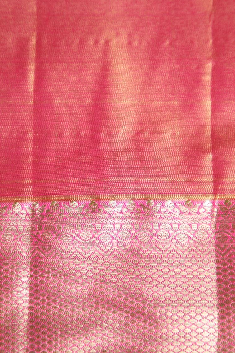 Rouge Pink Apoorva Silk Sarees with Gold And Silver Zari Floral Patterns view 3