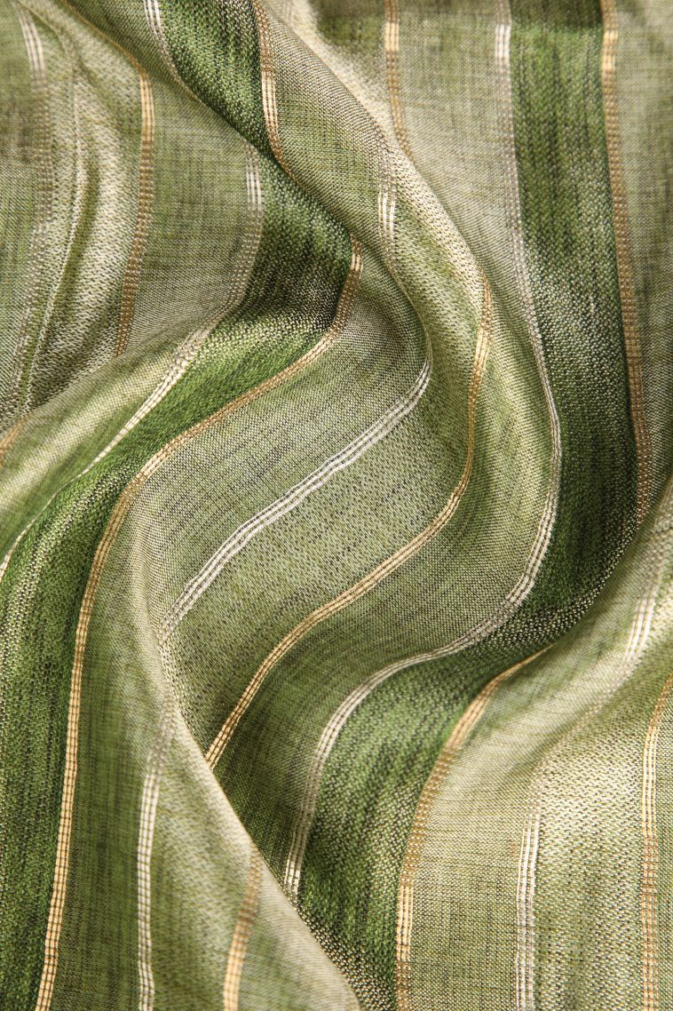 Olive Green Semi Tussar Silk Gold And Silver Zari with Zari Stripes view 4